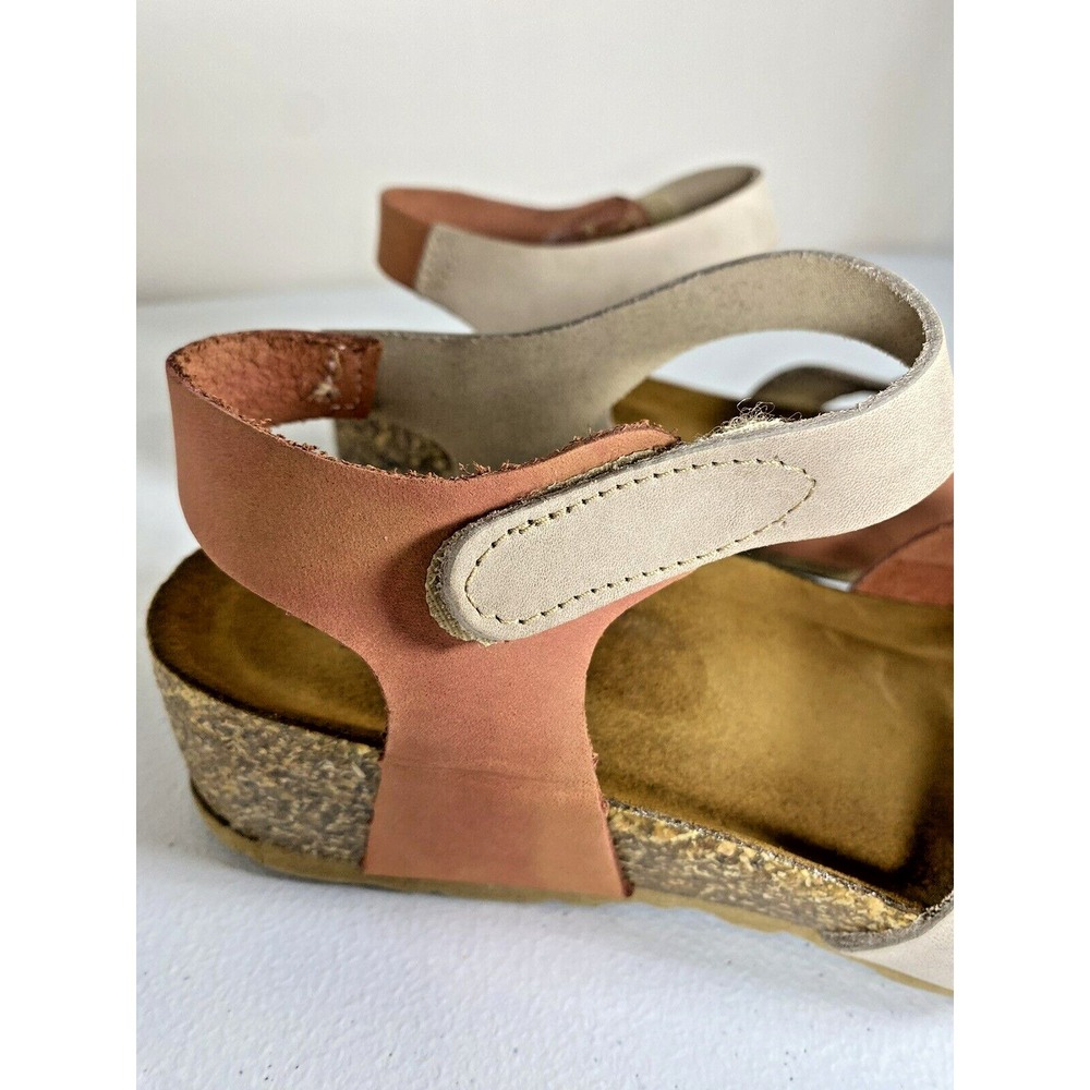 Bio-Gold Womens Leather Wedge Sandals Brick Taupe Made in Italy E134 Size 8 - Picture 10 of 11